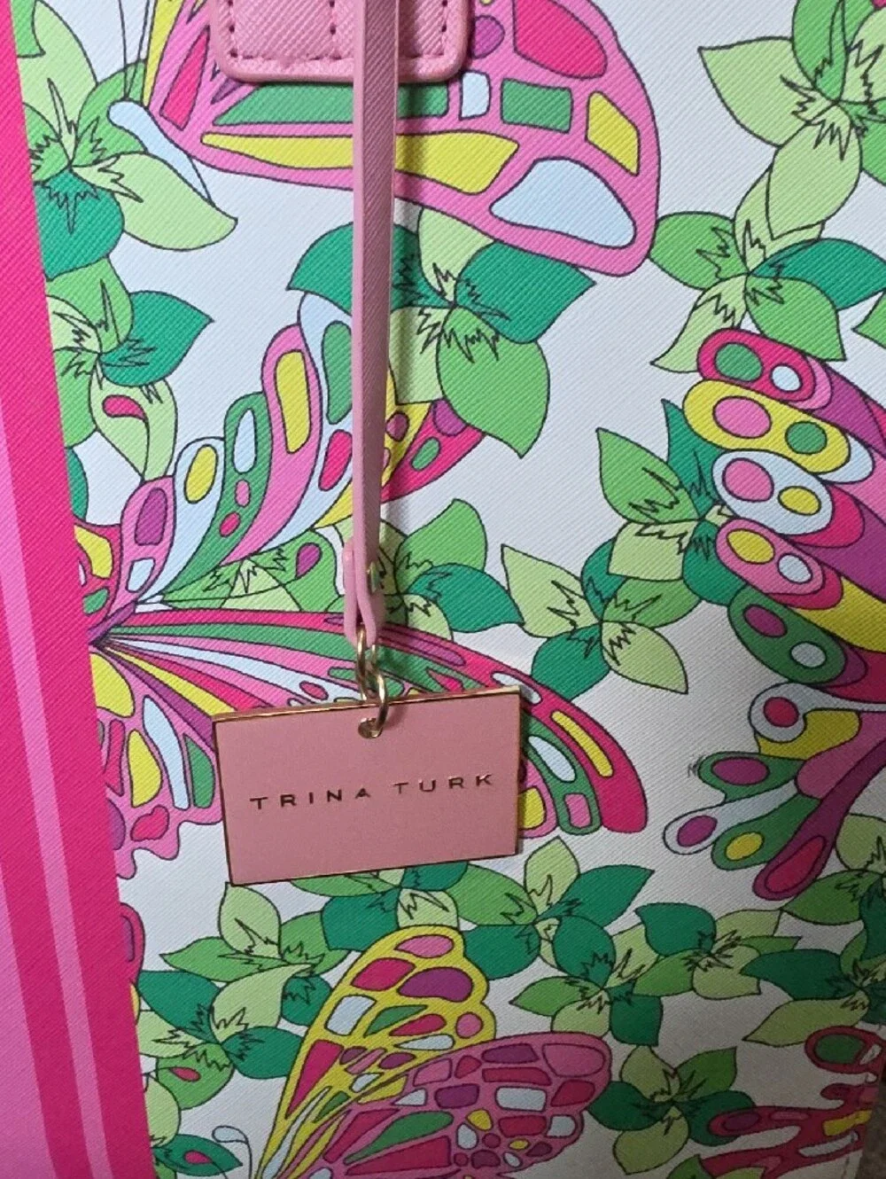Trina Pink Floral Butterfly Tote Bag with Green Leaf Accents